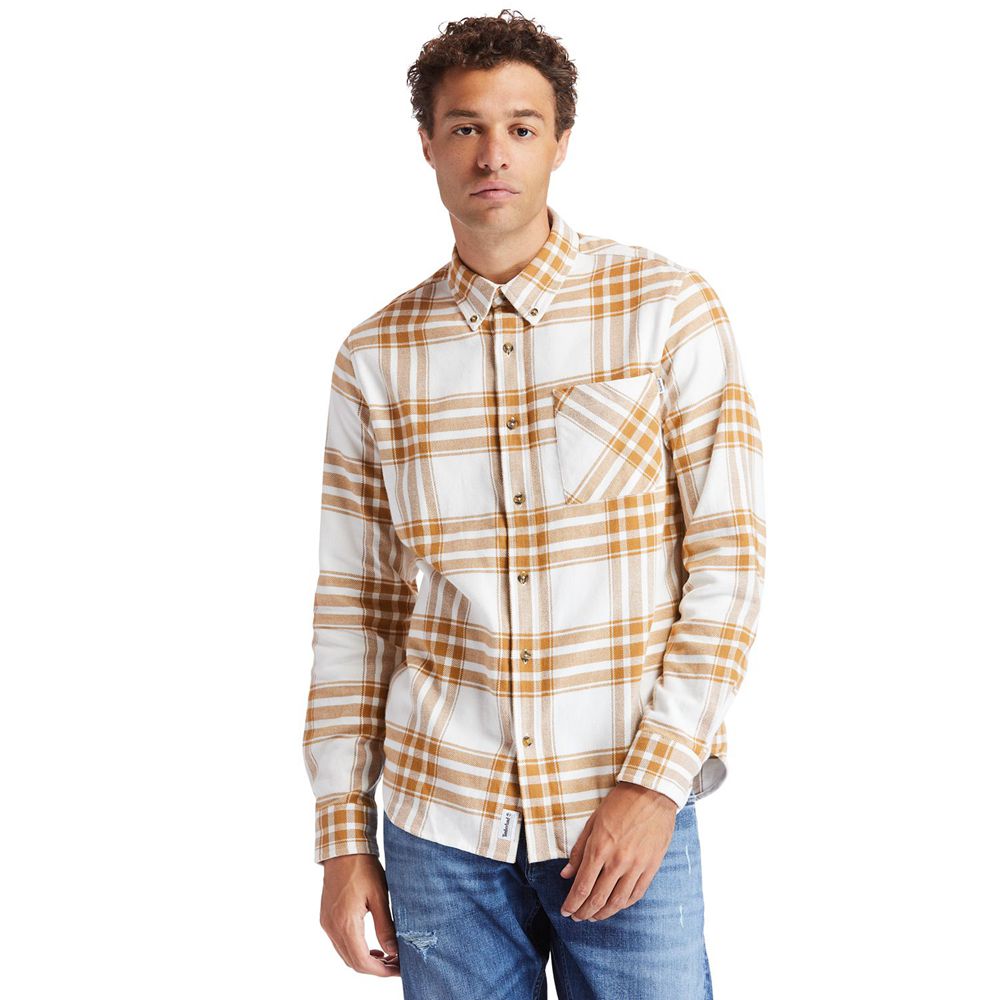 Timberland Mens Shirts Back River Heavy Flannel - Brown/White - India HU6351280